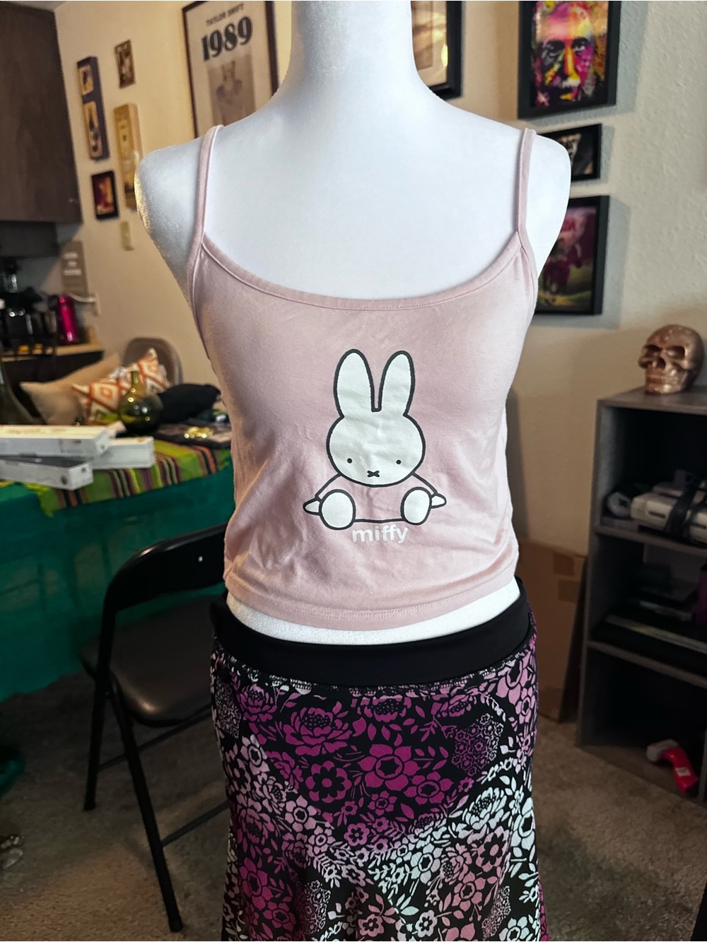 Miffy Pink Crop Tank Top - Cute Graphic Spaghetti Strap